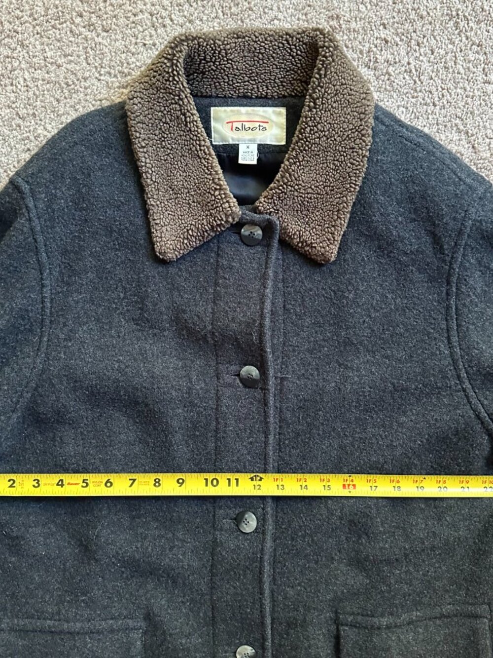 Talbots Jacket Womens Medium Button Close 100% Wool Grey Pockets Overcoat - Picture 9 of 14